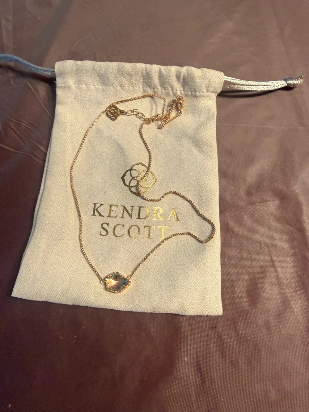 Kendra Scott Tessa Rose Gold Necklace Iridescent Dichroic Glass Crystal Dustbag